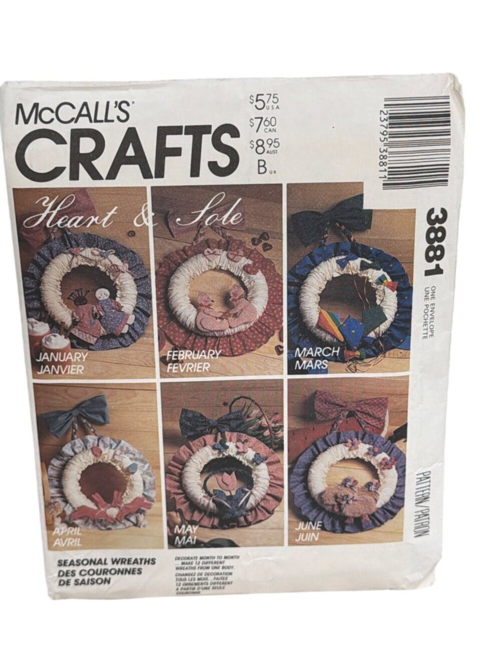 McCalls Crafts Pattern 3881 Heart & Sole Seasonal Wreaths - Jan-Dec